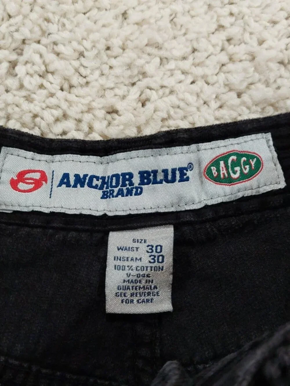 Vintage Anchor Blue Baggy Black Corduroy Y2k Skater Pants Faded Grunge. Sz 30x30